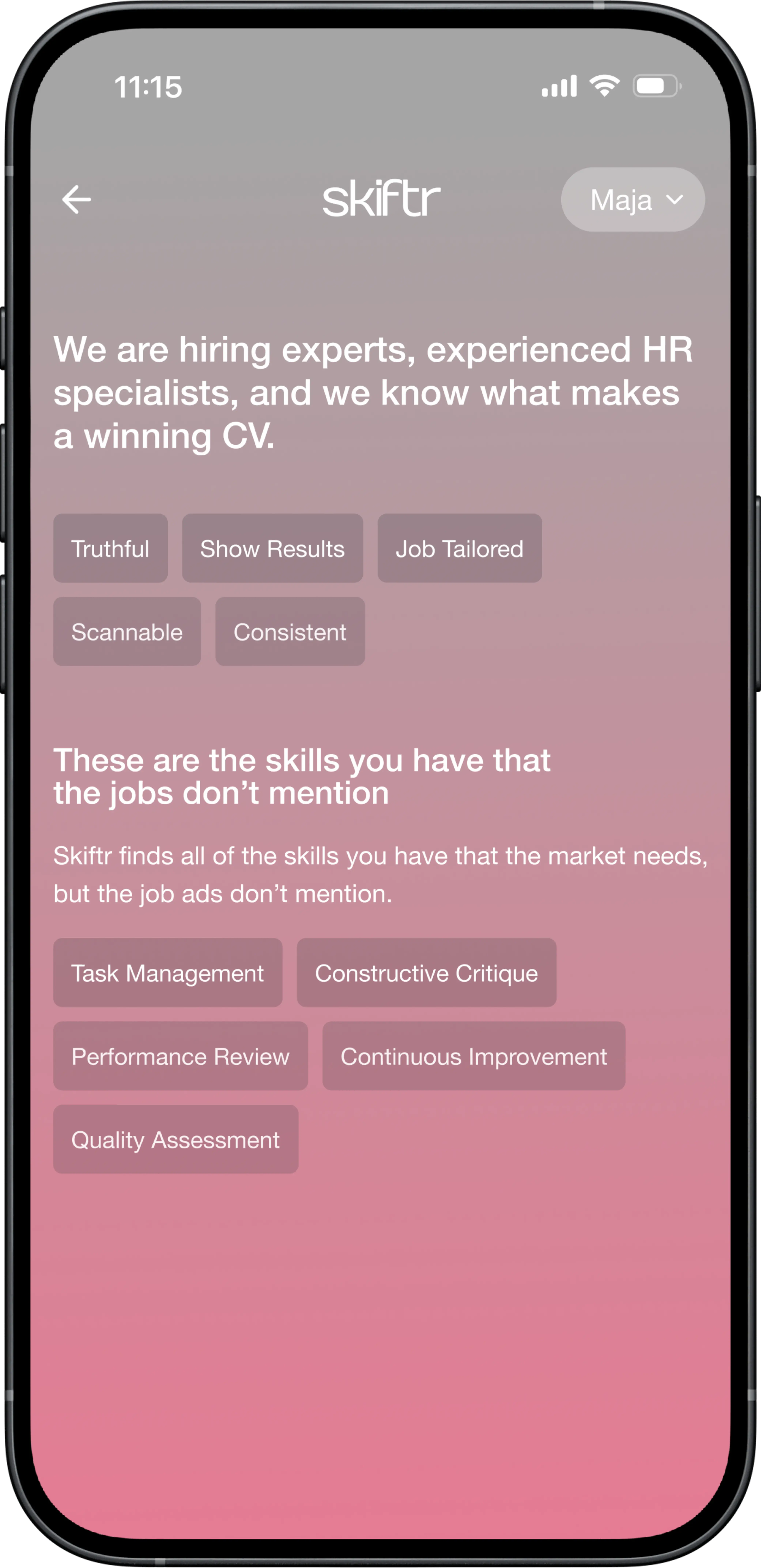 Mobile CV screen