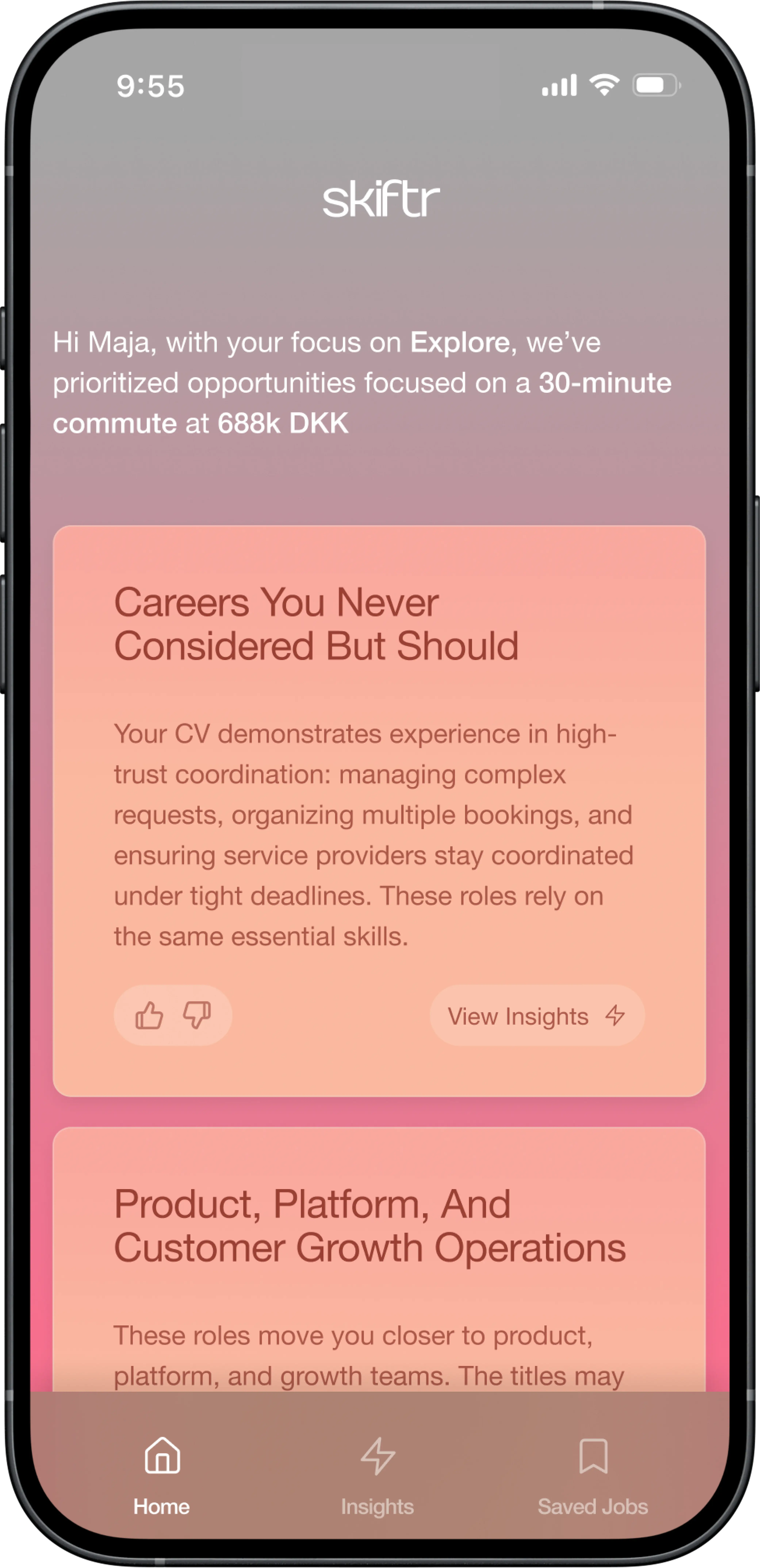 Career discovery interface on mobile