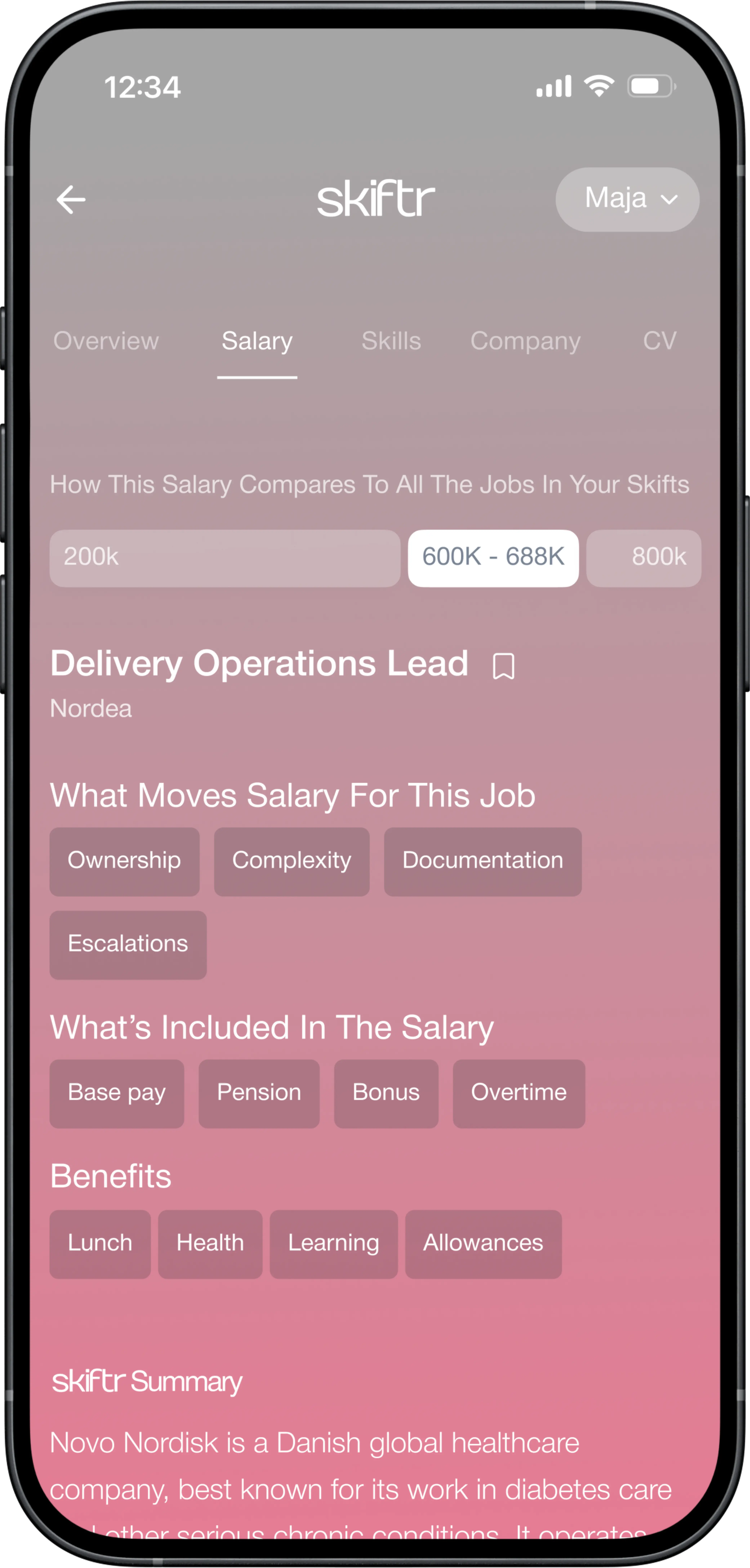 Salary breakdown on mobile